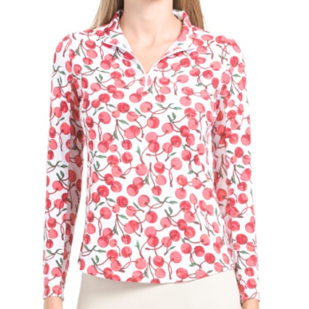 Ikbul Cherries Upf Three Quarter Zip Shirt Red White Active Brand New